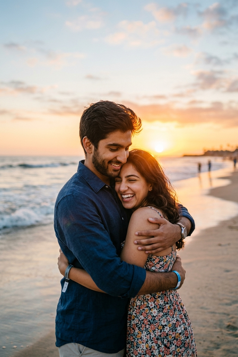 Samar and Samira in a candid sunset embrace